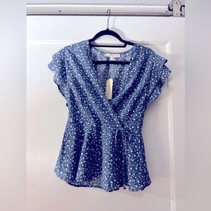 NWT- Monteau Los Angeles Faux Wrap top/blouse, Womens Size Medium